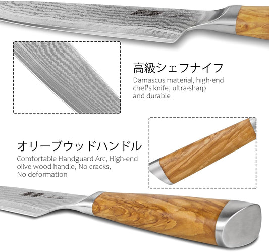 HOSHANHO Damascus Chef Knife 8 Inch, Professional 67 Layers 10Cr15CoMoV Super Steel Kitchen Knife, Ultra Sharp Japanese Knife with Durable Ergonomic Olive Wood Handle