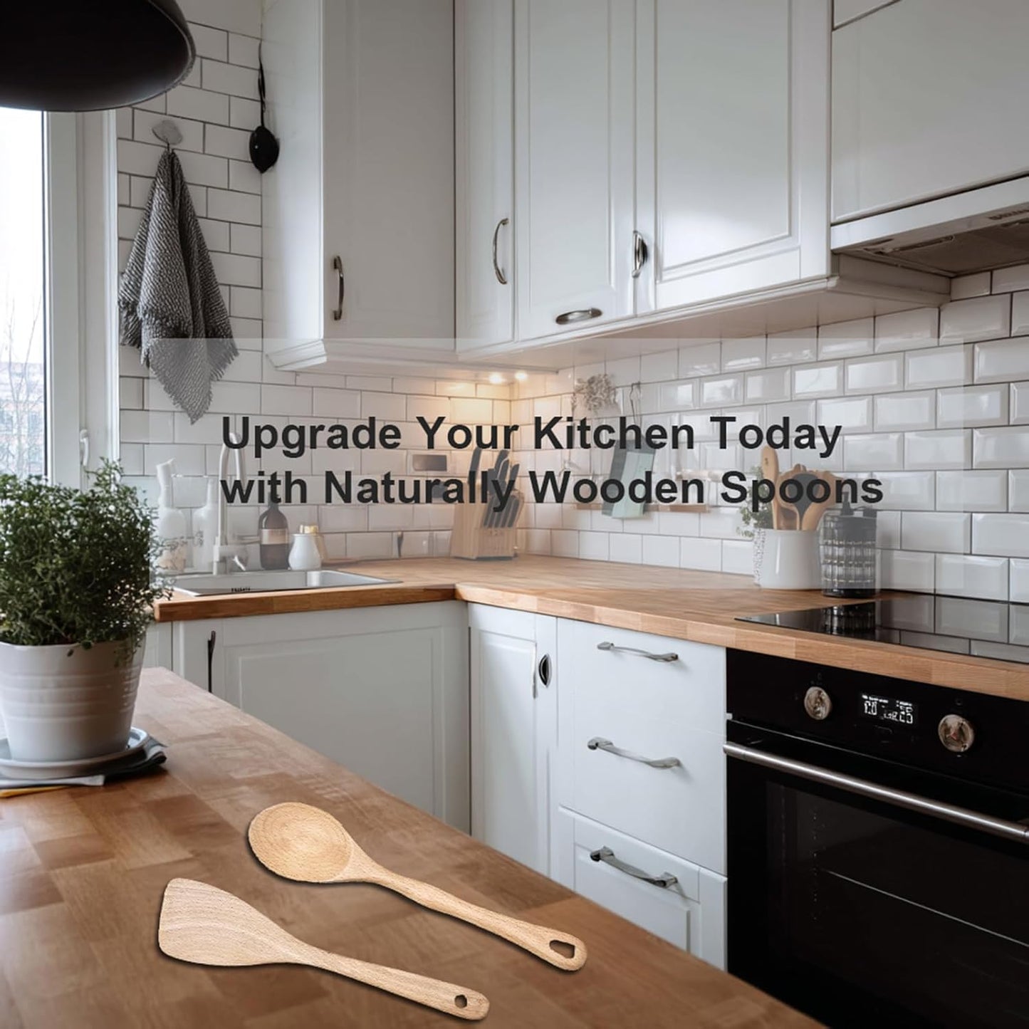 Wooden Spoons for Cooking 2 Pcs Kitchen Utensils Set Wood Spatula Spoon for Stirring Mixing Serving