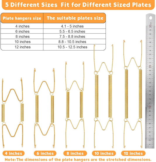 24 pcs Plate Hangers for The Wall, 4/6/8/10/12 Inch Invisible Decorative Wall Plate Hangers, Stainless Steel Plates Walls Hanger for Display Various Sizes with Hooks for Decorative