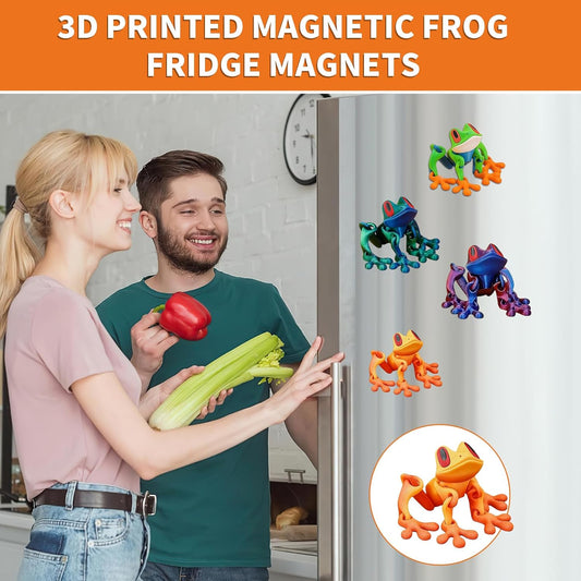 4Pcs 3D Printed Magnetic Frog Fridge Magnets, Realistic Jumping Frog Refrigerator Magnet with Articulated Joints, Cute Movable Frog Decoration for Kitchen Office Car Home Decor