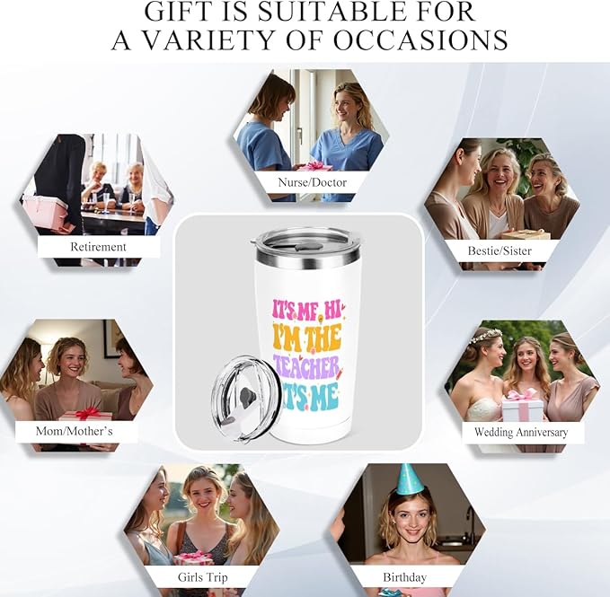jeilink Teacher Gifts, Teacher Appreciation Gifts, 20 oz Insulated Tumbler, Tumbler with Lid, Vacuum Travel Coffee Mug Stainless Steel Cup Thank You Gift for Women Girl Friend Christmas Birthday