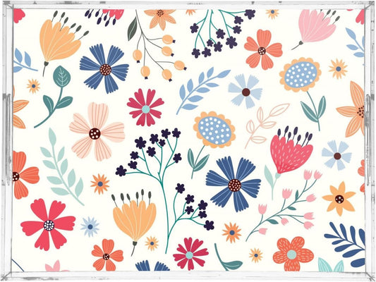 Acrylic Serving Tray with Handles Spill Proof Kitchen Storage Tray Clear Decorative Tray Makeup Drawer Organizer Storage Tray for Bathroom Living Room Ottoman 15.7x11.8Inches