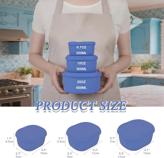 Reusable Nesting Silicone Food Storage Containers, Set of 3 Lunch Box Bento with Lids, Airtight Snack Container, BPA Free, Dishwasher Microwave Oven Freezer Safe (6.7oz, 10oz, 20oz) (Royal Blue)