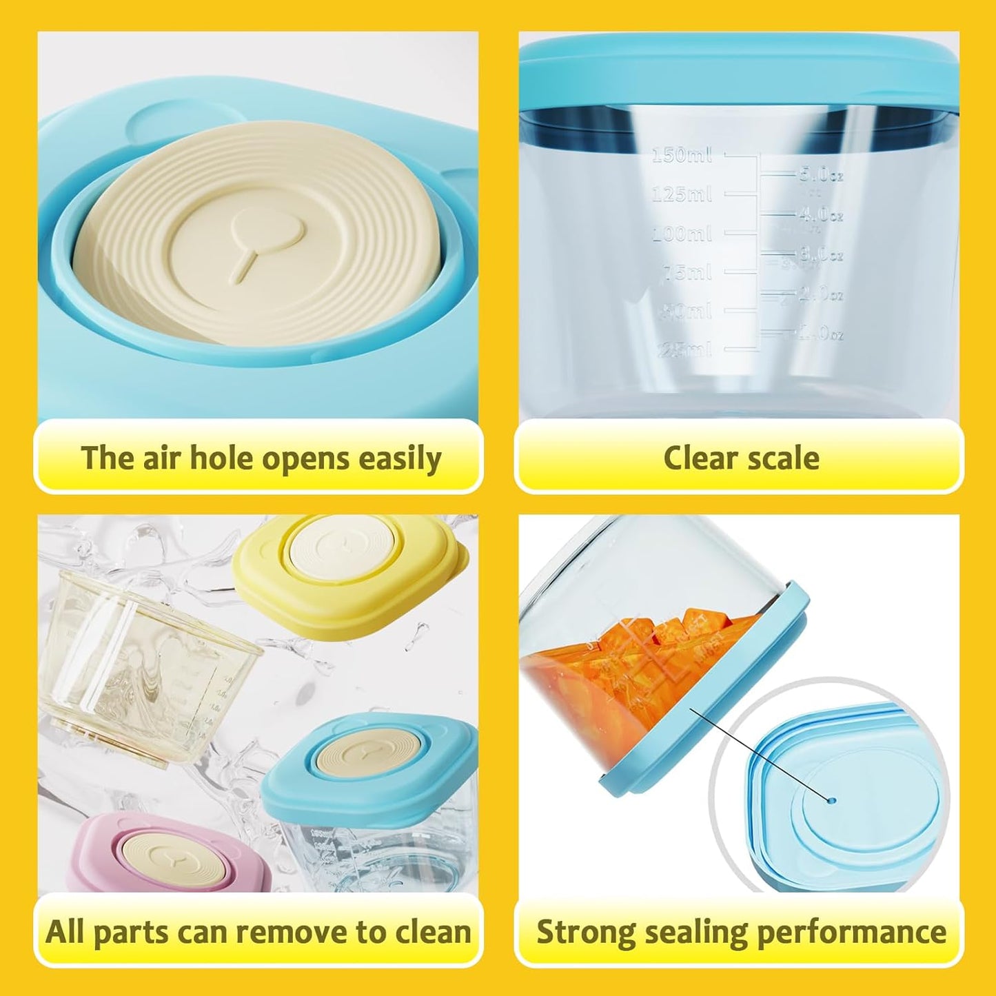 Baby Food Containers - 5 oz Food and Snack Storage Jars with Sealing Lids, Safe and Durable, Freezer, Microwave and Dishwasher Safe