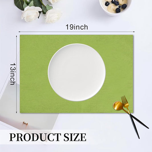 Placemats Set of 6 Linen Type Fabric Cloth Placemats, 19 x 13 Inch Double Layered Thick Wrinkle Free Heat Resistant Table Place, for Dining, Kitchen, Party (Green, 48 * 33cm)
