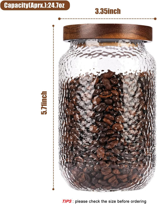 WHJY Glass Storage Container with Lid, Airtight Glass Jars, Farmhouse Tea Canister, Dog Treat Jar for Pet, Irregularity Texture Glass Candy Cookies Coffee Canister Jar Bath salt Container - 24oz