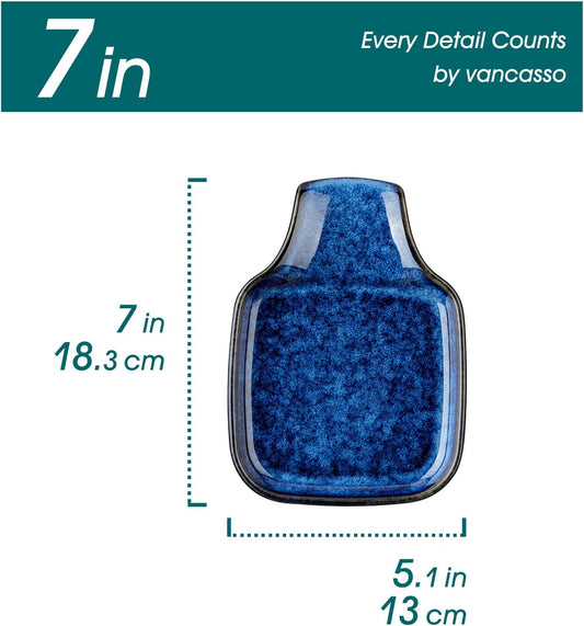 vancasso Stern Spoon Rest for Kitchen, Square Ceramic Spoon Holder for Stove Top, Heat Resistant Utensil Rest for Countertop, Dishwasher Safe, Kiln Blue, 2 Pack