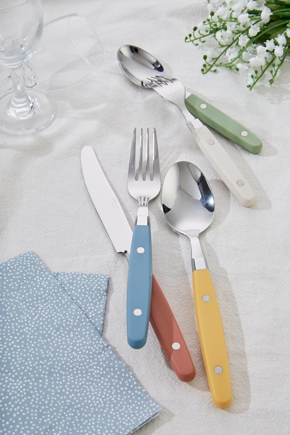 ANNOVA Silverware Set, Retro/Rivet Colorful Stainless Steel Tableware Kitchen Flatware Set Utensils, Includes Dinner Knives, Forks, Spoons, Salad Forks & Dessert Spoons (Morandi Mix, 20 Pieces)