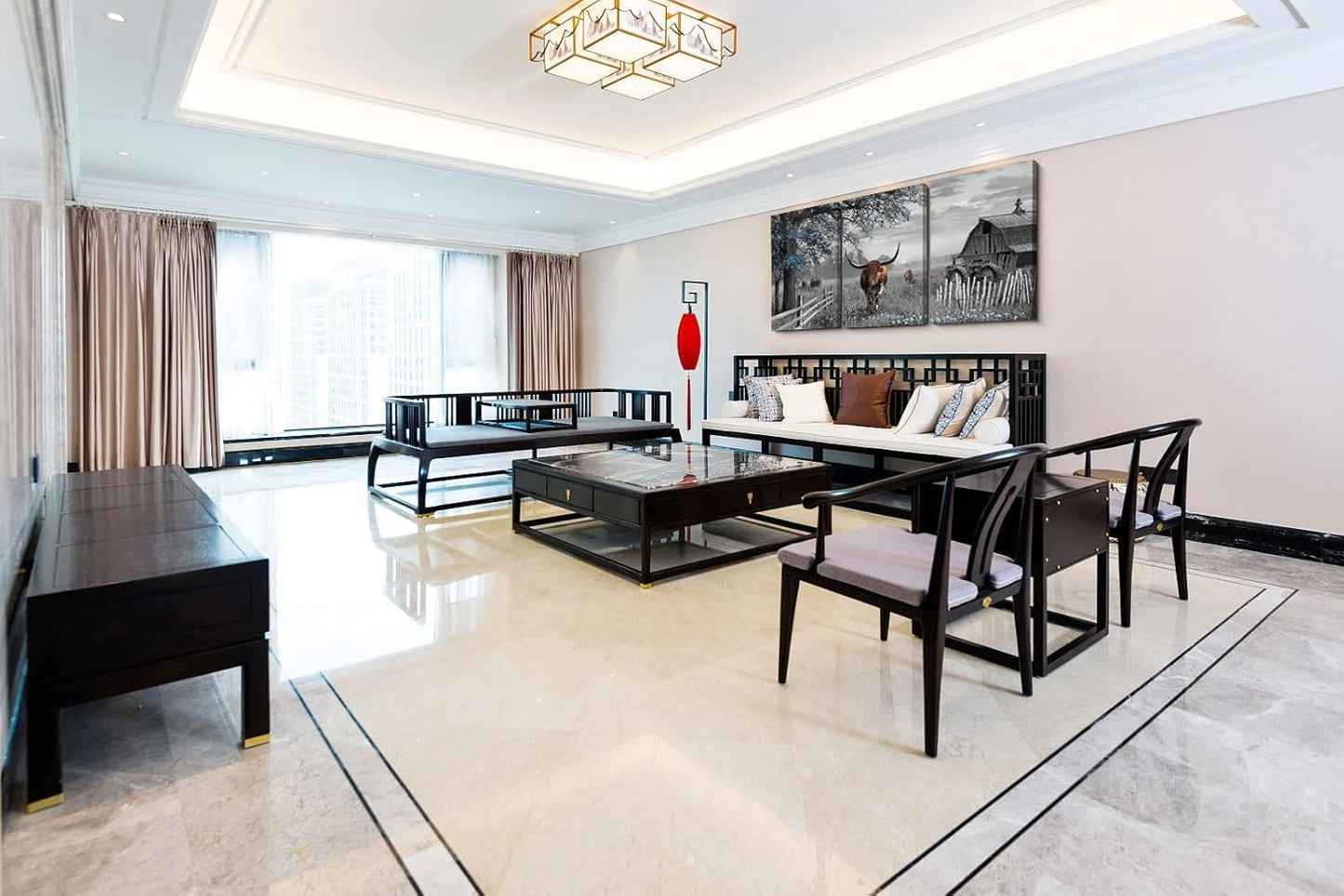 Yiijeah Large Brown Cow Wall Art - Blue Tree Pictures Farmhouse Wall Decor for Living Room & Master Bedroom - 16x24 Inches