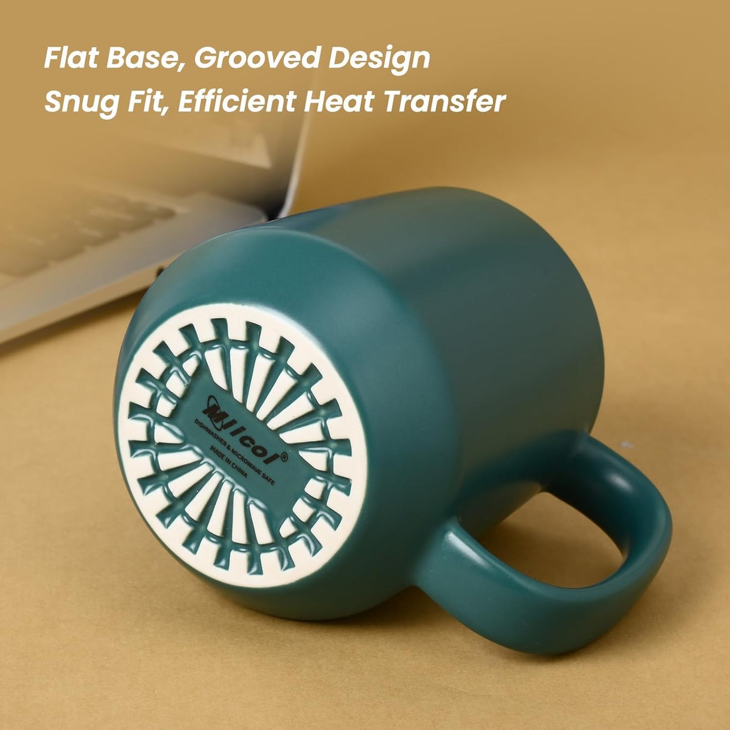 Miicol Ceramic Coffee Mug, 16 oz Large Coffee Cup, Tea Mug with Handle, Flat Bottom Mug for Men, Women, Office, Microwave and Dishwasher Safe, Multi-Color, Turquoise