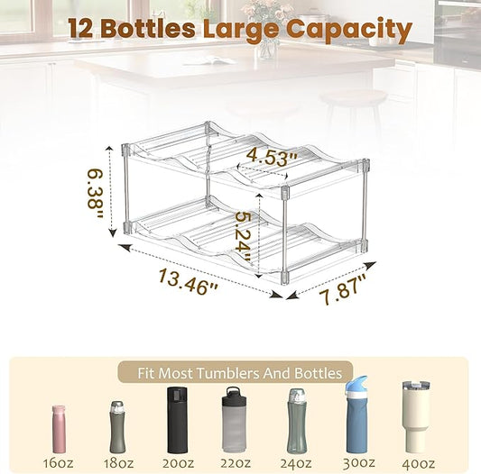 LAMU Stackable Water Bottle Holder Organzier for 40 oz Large Tumbler, 2 Tier Clear Tumbler Bottle Cup Rack for Kitchen Cabinet Organziers and Storage, Hold 6