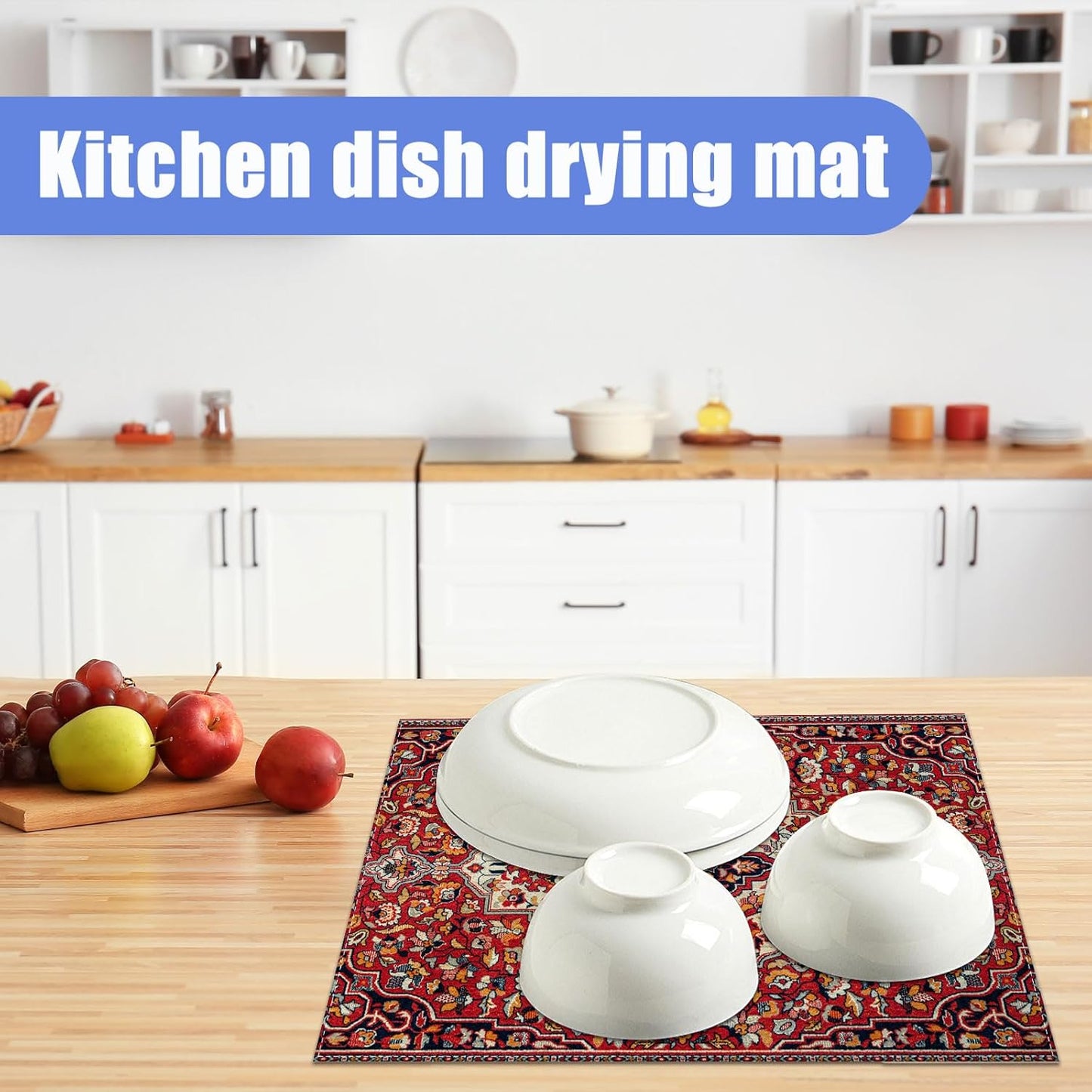 Boho Vintage Ethnic Dish Drying Mat for Kitchen Counter Persian Original Tribal Drying Pad Absorbent Dish Drainer Rack Mats Draining Pad