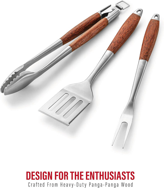 Heavy-Duty Panga-Panga BBQ Grilling Tools Set. Extra Thick Stainless Steel Multi-Function Spatula, Fork & Tongs | Essential Accessories for Barbecue & Grill. Ideal Gift for Father
