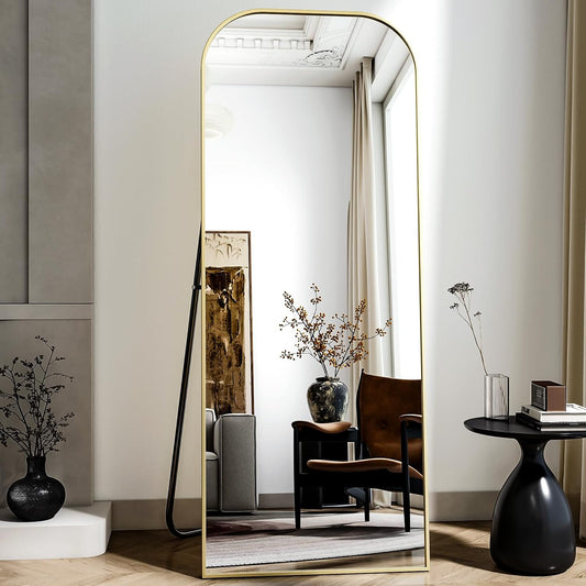 56x21 Inch Full Length Mirror - Large Floor Standing & Wall Mountable Full Body Mirror with Sturdy Aluminum Frame, Arched Top Design, Freestanding or Hanging for Bedroom, Living Room, Cloakroom,Gold