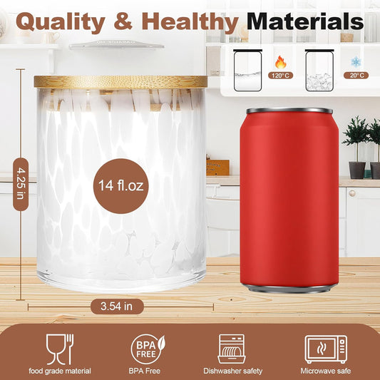 Hand Blown Glass Food Storage Containers with Lids 14oz Jar with Lid Coffee Container,Spice,Sugar,Tea,Flour,Nuts,Decorative Jars for Countertop(White)