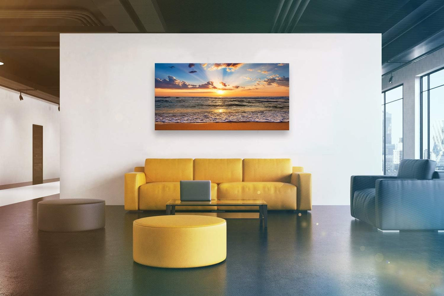 Muolunna BK1875 Wall Art Decor Large Canvas Print Picture Sunrise Ocean Beach 1 Panel Waves Scenery Painting Artwork for Office Wall Decor Home Decoration Stretched and Framed Ready to Hang XLarge