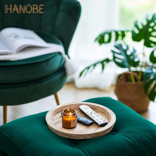 Hanobe Rustic Wooden Serving Tray: Round Wood Decorative Tray Set of 2 Rustic Centerpiece Candle Holder Trays Farmhouse Ottoman Tray for Decor Kitchen Counter Home Decor for Coffee Table