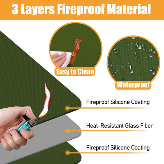 Heat Resistant Mat for Air Fryer, 16 x 20in Countertop Protector, Fireproof Silicone Appliance Slider Mat for Air Fryer, Coffee Maker, Toaster, Oven - Green
