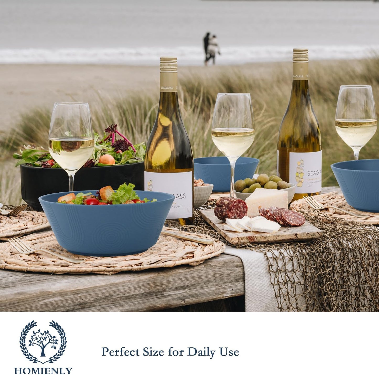 Homienly Wheat Straw Bowls - 36 Oz Soup Bowl Set 6 Unbreakable Dinnerware, Microwave and Dishwasher Safe Bowls, Alternative to Plastic Bowl Reusable, Bowls for Kitchen, Soup, Dinner, Pho(Navy Blue)