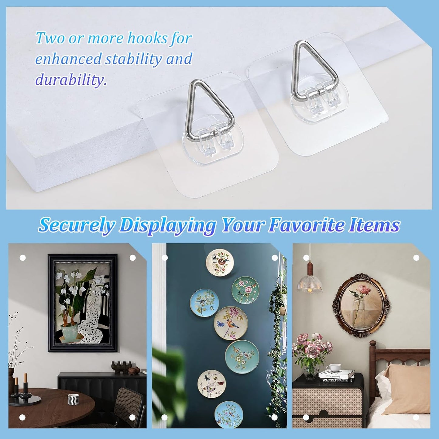 Wall Plate Hangers for Display - Invisible Adhesive Picture Hangers for Wall - Ideal for Hanging Decorative Plates | Photo Frames | Paintings - 2.3 Inch