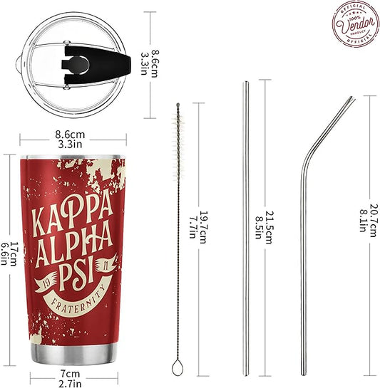 Kappa Alpha Psi Fraternity Paraphernalia - Official Vendor - 20 oz Stainless Steel Insulated Sublimation Tumbler - Kappa
