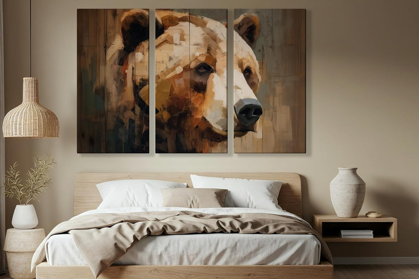 Wildlife Canvas Prints - Wild Animals Home Decor - Medium, Large, and Extra Large Wall Art for Living Room, Bathroom, Kitchen (Brushstroke Bear, 39L" x 59W" - 3 Panels)