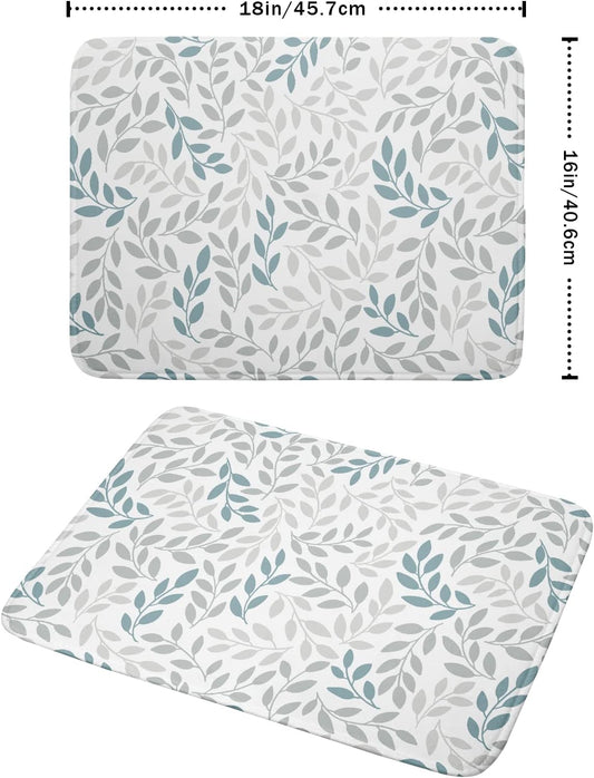 Dish Drying Mats for Kitchen Counter 16x18inch,Grey and Blue Leaves branches Dish Drying Mat for Kitchen Dishes Pad Dish Drainer Rack Mats Absorbent Fast Dry Kitchen Accessories