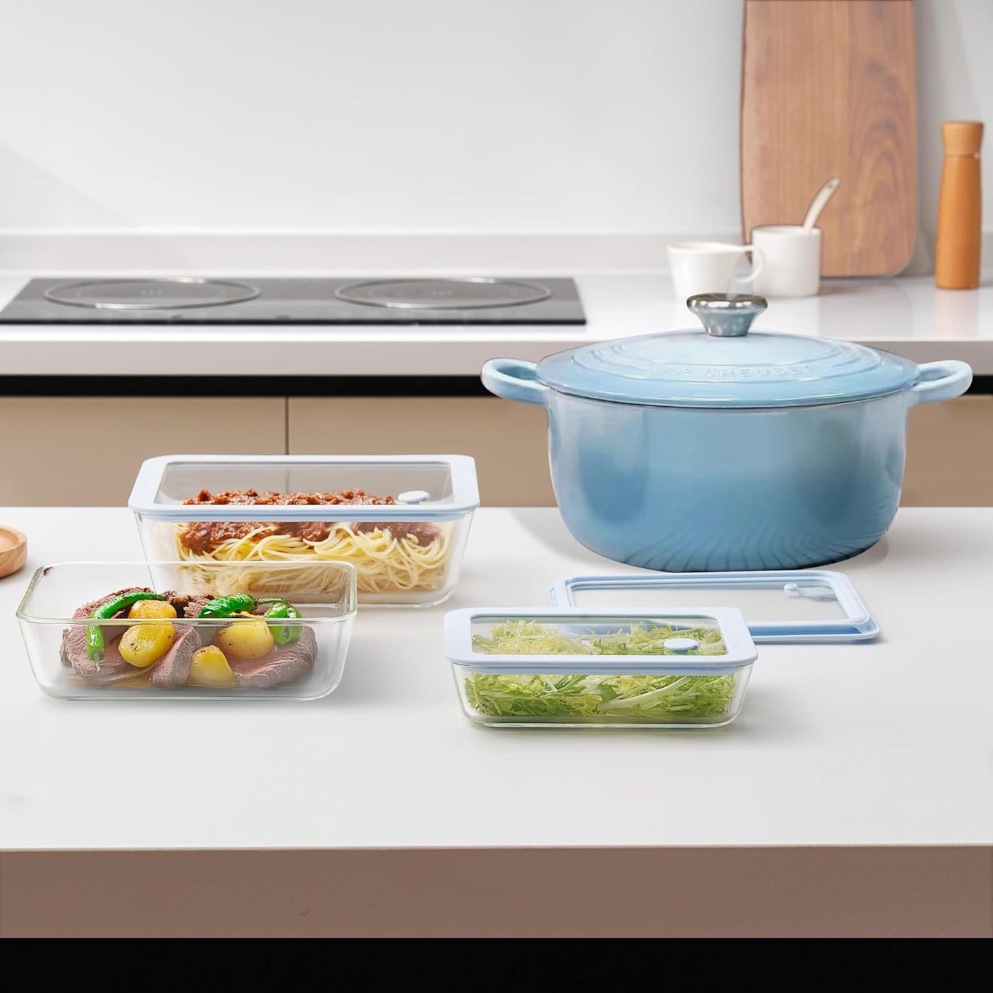 Urban Green Glass Food Container Set with Silicone Glass Lid, 3 Pack, Airtight, LeakProof, 100% Plastic Free, Meal Prep Food Storage Containers