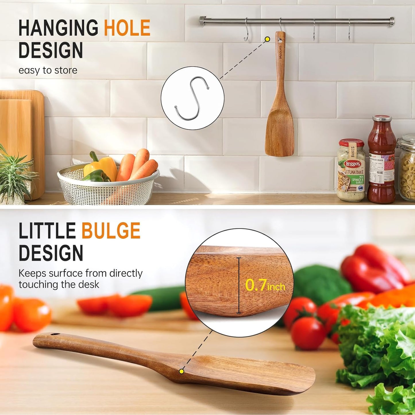 Multifunction Wooden Spatula Spoon, Great for Both Cooking and Serving, Mixing, Scoop, and Scrape, Nonstick Cookwares, BPA-Free, Heat Resistant Wood Spatula for Kitchen Use