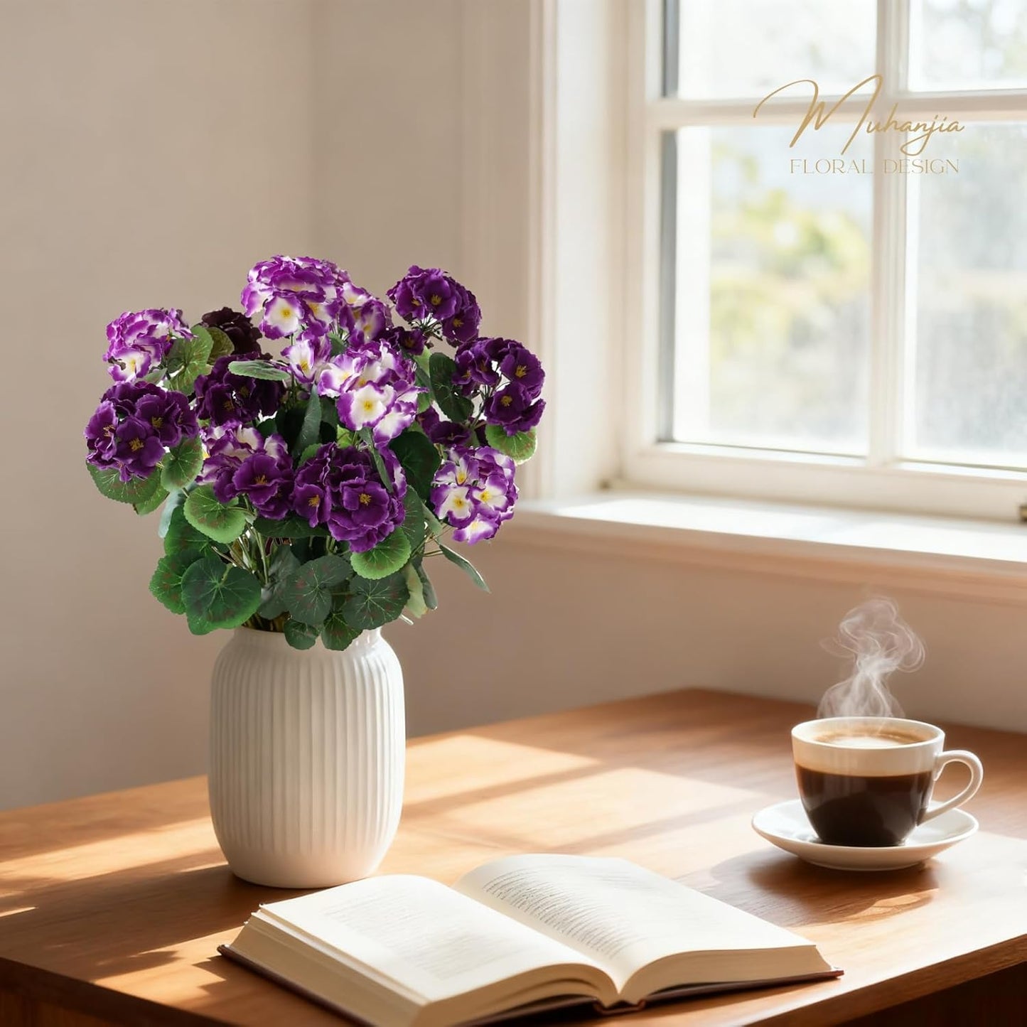 26’’ Artificial Geranium Flowers for Outdoor Decoration,2PCS Silk Geranium Flowers UV Resistant Floor Plants for Garden Porch Patio Table Centerpieces Home Decor (Dark&Light Purple)