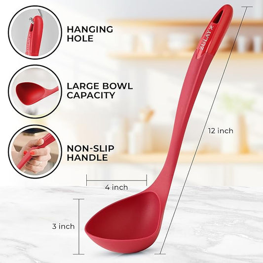 Zulay Kitchen Soup Ladle – Ergonomic, Heat-Resistant & Versatile for Serving Soup, Chili, Gravy & More - Red