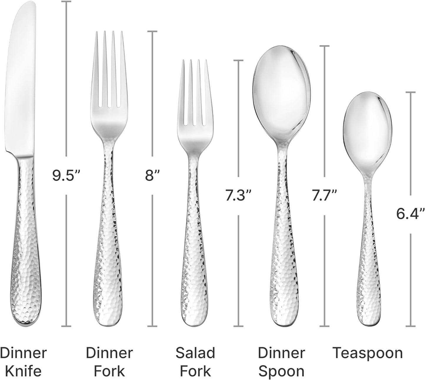 Hudson Essentials Premium 20 Piece Hammered Silverware Set, 18/10 Stainless Steel, Fine Flatware Service for 4 - Dishwasher Safe Bergamo Cutlery