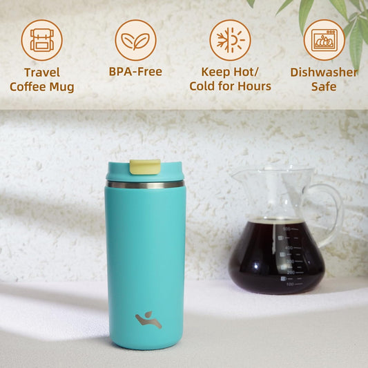 Tumbler with Lid, 12 oz Travel Coffee Mug Double Wall Vacuum Stainless Steel Thermal Metal Cup Insulated Water Bottle,Ice Blue