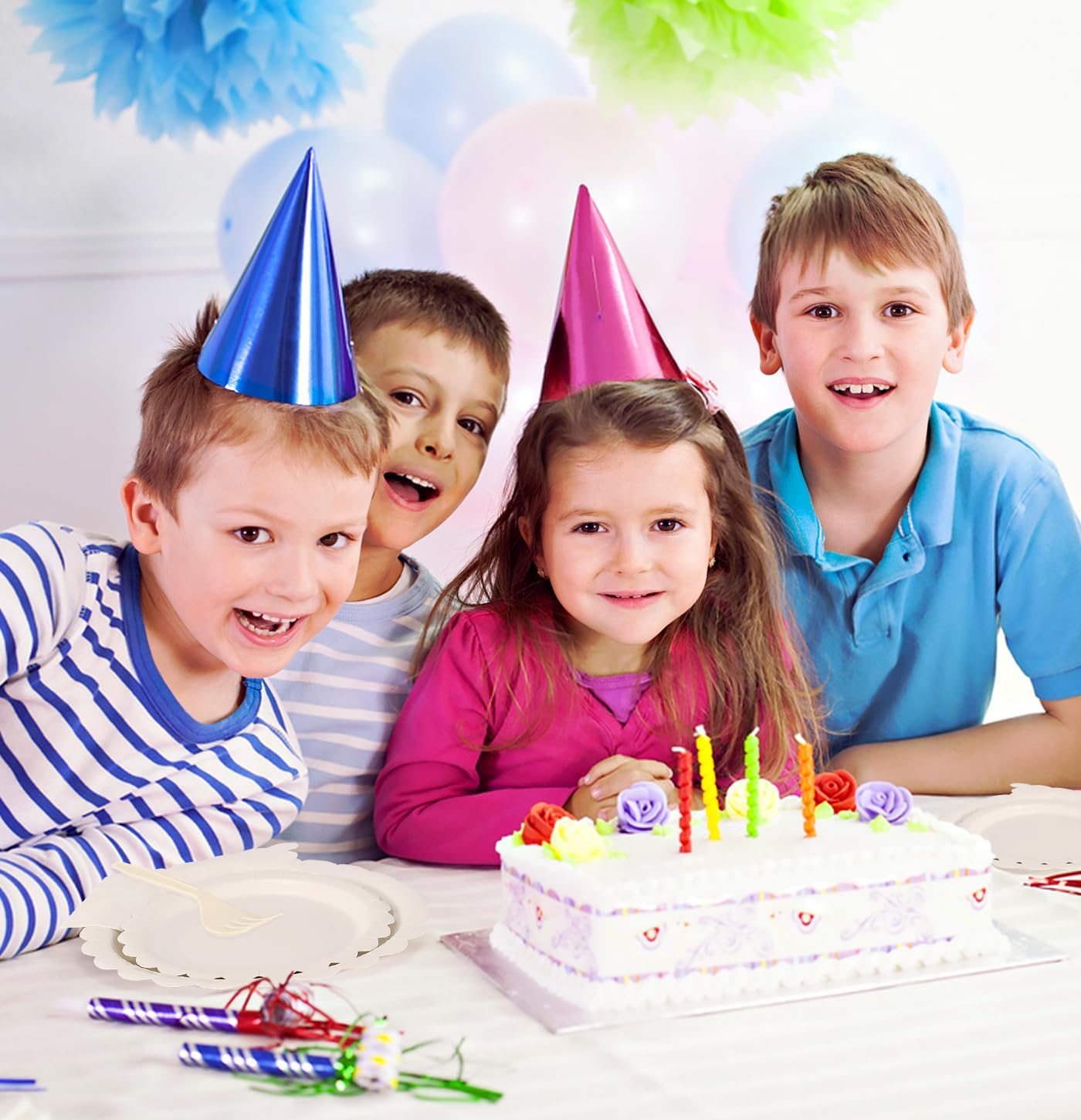 96 Pcs Ivory Plates and Napkins Party Supplies Serve 24 Guests Including Baby Ivory Scalloped Paper Plates and Napkins Plastic Forks for Baby Shower Birthday Party Disposable Dinnerware Set