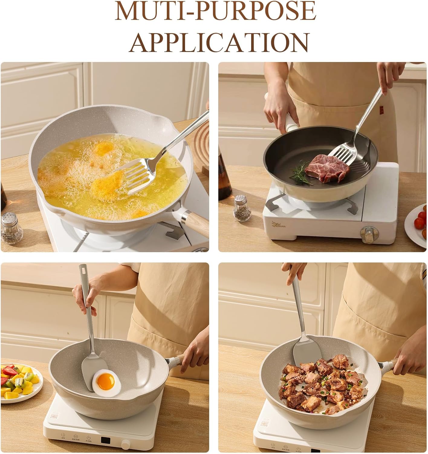 Professional Stainless Steel Cooking Utensils Set, 2 Pcs Metal Spatula Wok Turner, Wok Spatula Kitchen Cooking Tools for Sauteing, Flipping, Grilling (Dishwasher Safe)