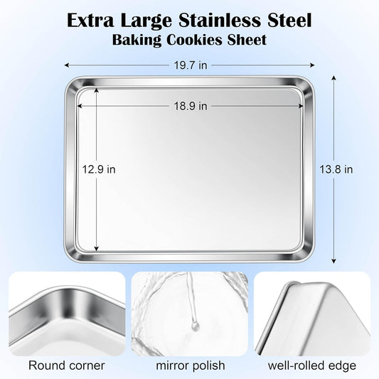E-far Large Baking Sheet, 20”x14” Stainless Steel Cookie Sheet Pan for Oven, Non Toxic Metal Baking Tray for Cake Cookies, Healthy & Rust Free, Mirror Finish & Dishwasher Safe, 1 Pack