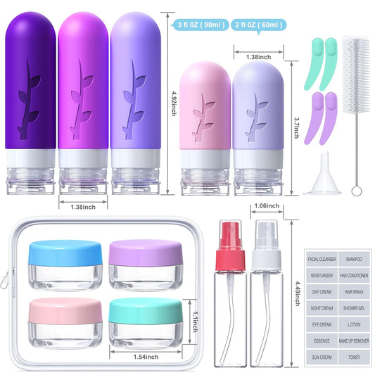 19 Pack travel Bottles for Toiletries, Silicone TSA Approved Travel Size Containers for toiletries Leak Proof Refillable Travel Accessories for Shampoo Conditioner Lotion