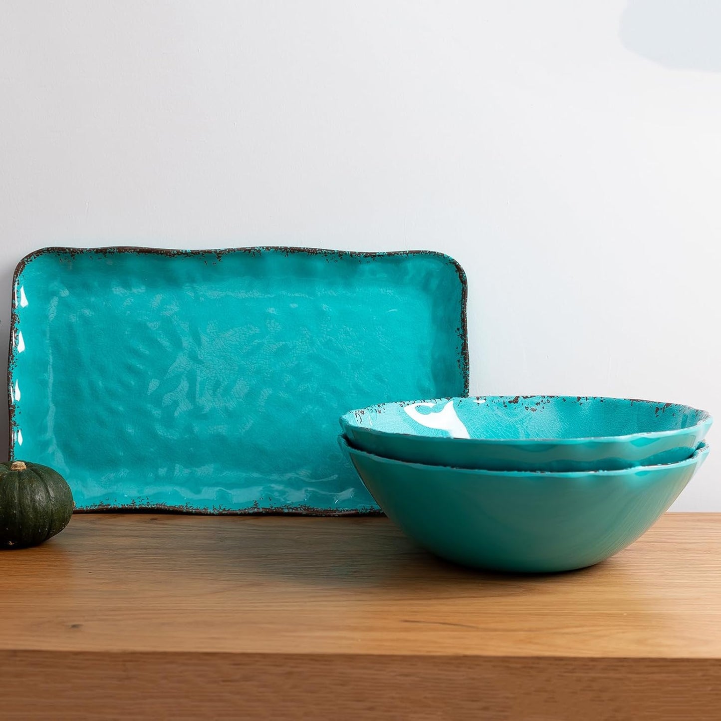 LEHAHA Vintage Melamine Salad Bowls Set, 2 pieces 130 OZ Large Pasta Bowls and Mixing Bowls, 12 inches Chip resistant Large Serving Bowls for Entertaining, Dishwasher Safe, Teal…