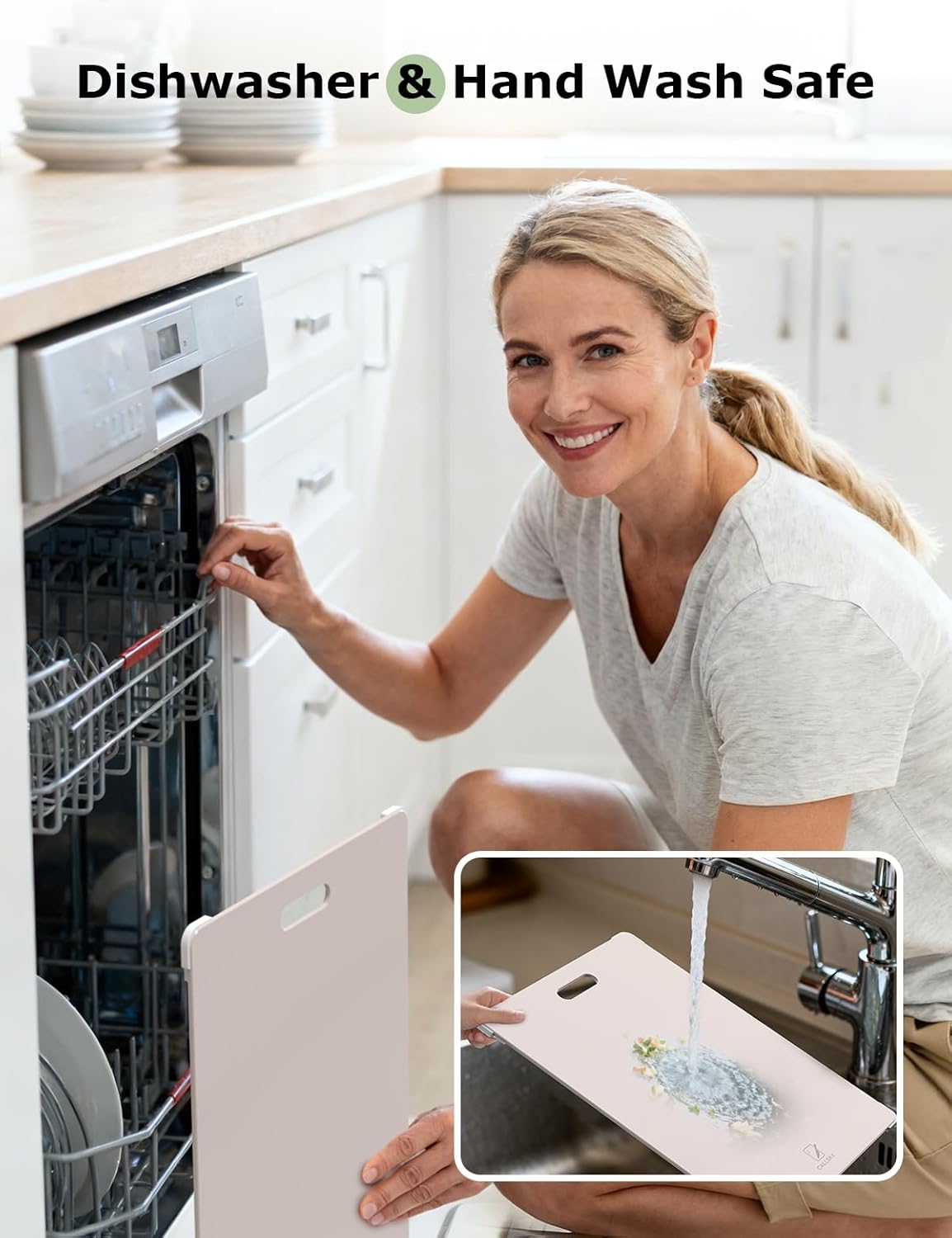 Tempered Glass Cutting Board Set, Large 16"x12" Glass Cutting Board for Kitchen with 4 Non-Slip Feet,Heat & Shatter Resistant Glass Cutting Board Dishwasher Safe, Perfect Kitchen Gift & Decor - Beige