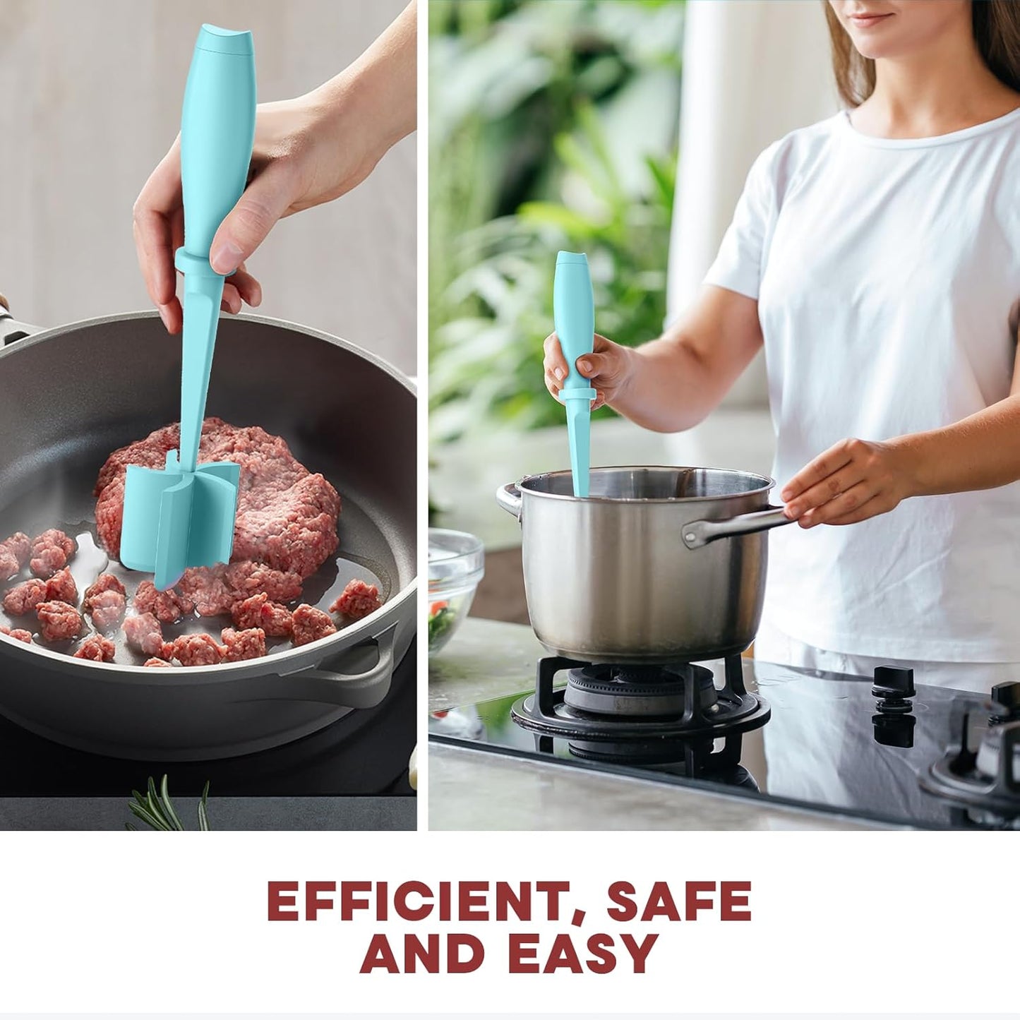 2 Pcs Meat Chopper, Upgrade Hamburger Grinder, Premium Heat Resistant Meat Masher for Ground Beef, Nylon Smasher Tool, Non Stick Mix Chopper, Hamburger Smasher Safe-Aqua