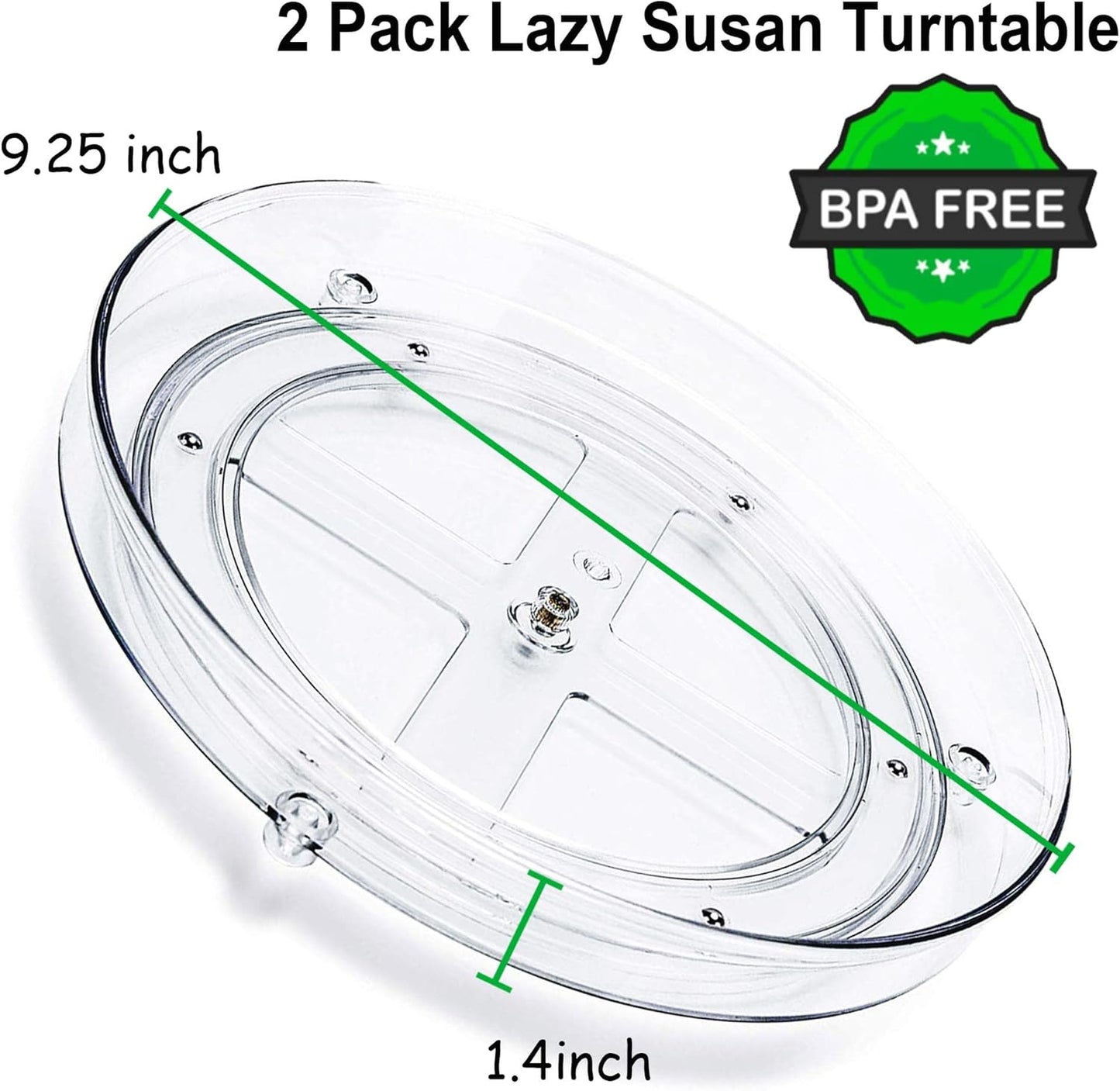 2 Pack Lazy Susan Organizer, 9.25 inch Clear Turntable Organizer for Cabinet, Plastic Lazy Susan Cabinet Organizer for Kitchen Pantry Organization and Storage