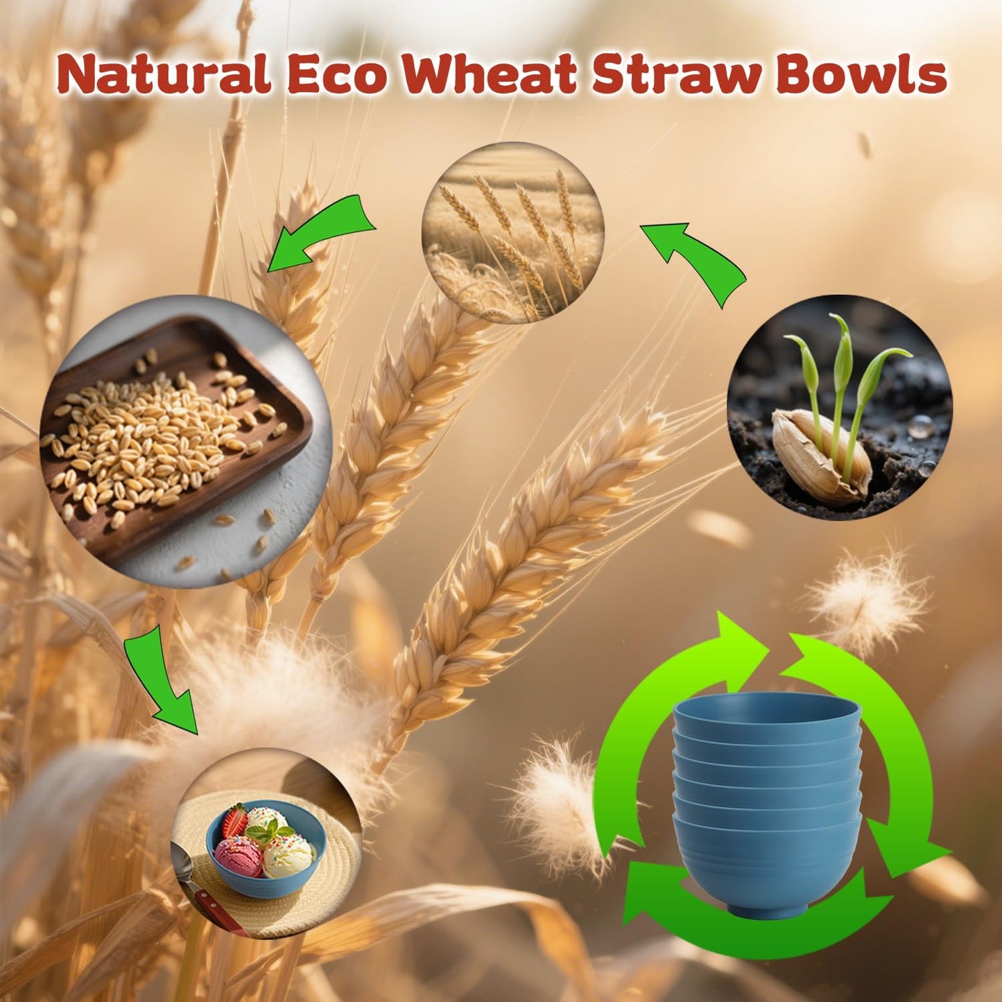 Wrova Small Wheat Straw Bowls Sets of 6,Dishwasher Safe and Microwave Safe Snack Bowls 10oz,Alternative Handy Plastic Bowls Reusable for Snack and Ice Cream. Blue