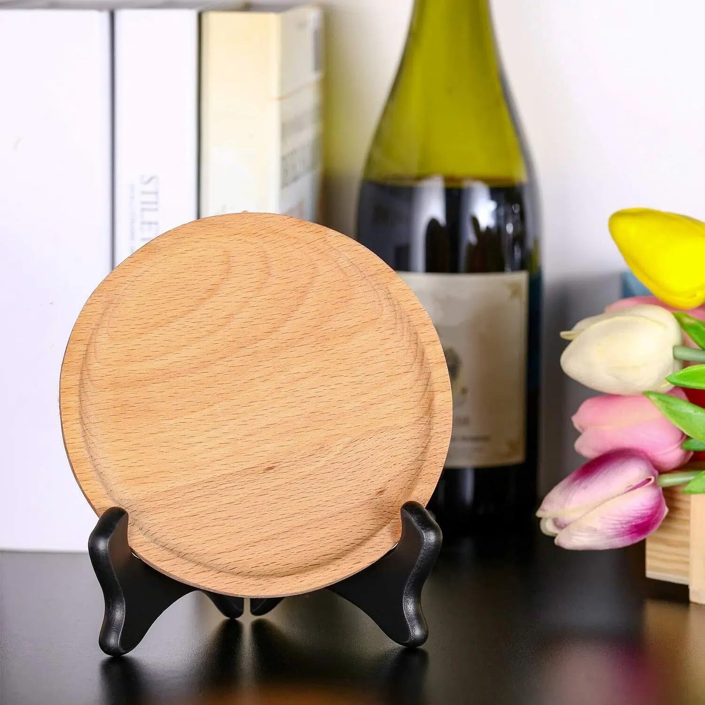 Tatuo 4 Packs Wooden Display Stand Decorative Plate Stands for Display Picture Frame Holder Easels