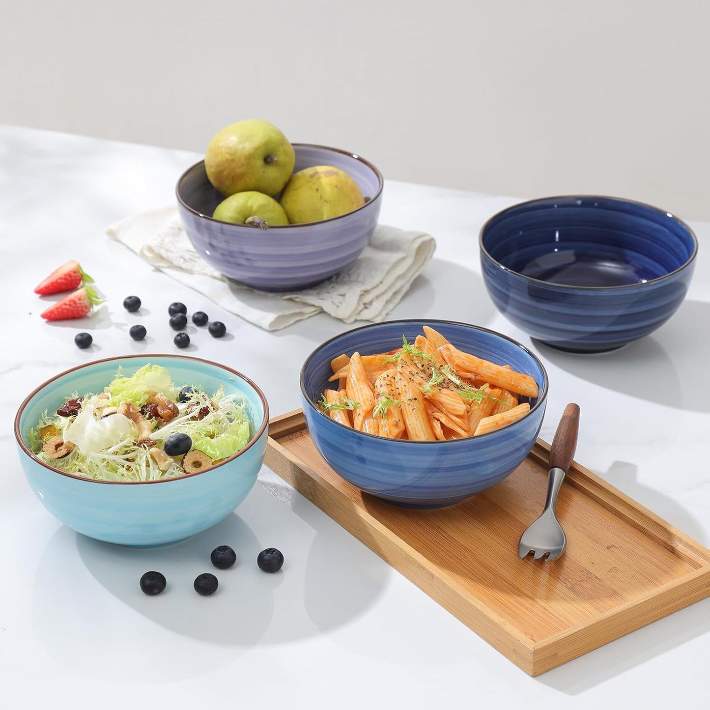 KitchenTour 24 OZ Cereal Bowls Set of 6, Ceramic Soup Bowls for Kitchen, 5.9 Inch Colorful Serving Bowls for Oatmeal, Salad, Pasta, Dessert - Microwave & Dishwasher Safe, Assorted Cool Colors