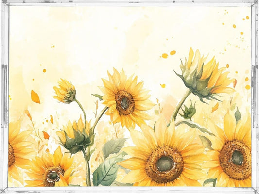 Acrylic Serving Tray with Handles Spill Proof Kitchen Storage Tray Clear Decorative Tray Makeup Drawer Organizer Storage Tray for Bathroom Living Room Ottoman 15.7x11.8Inches