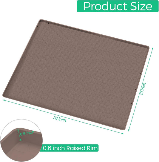 TRZZ Silicone Waterproof Under Sink Mat 28" x 19", Drip Tray and Cabinet Liner for Kitchen and Bathroom, Prevents Water Damage and Organizes Cabinets (Brown)