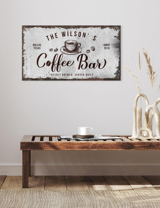 IPIC - Custom Tailored Canvas Coffee Bar Sign, Personalized Wall Art Decor with Family Name, Large Canvas Signage for Home, Kitchen, Coffee Station, Business, and Office