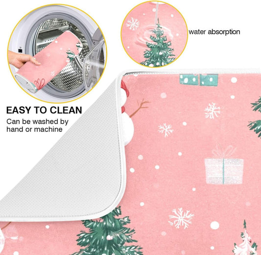 Christmas Tree with Snowman Dish Drying Mat Super Absorbent Drying Mat 16x18 inch Large Dish Drying Mats for Kitchen Counter Dish Drying Pads Kitchen Drying Matt for Countertop