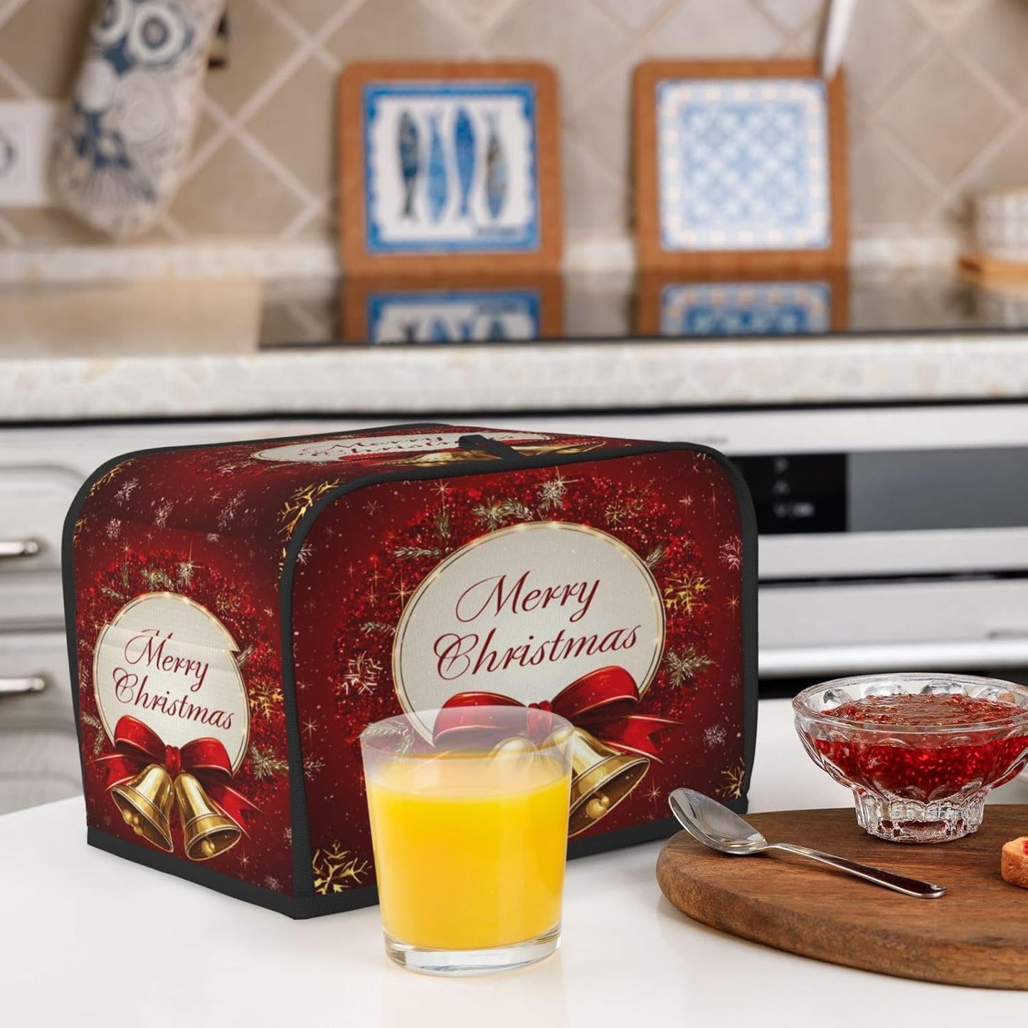 Toaster Cover 2 Slice Christmas Bells Red Xmas Kitchen Small Appliance Covers with Pockets Dust and Fingerprint Protection