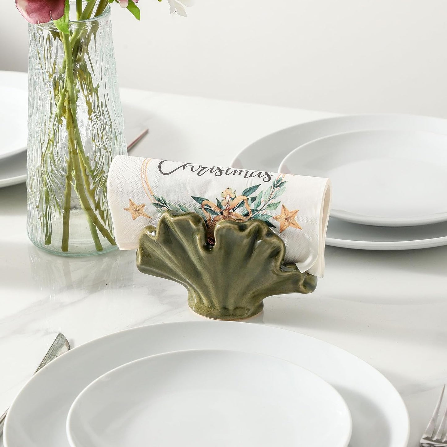 Ceramic Sponge Holder,Sponge Holder for Kitchen Sink,Compact Sink Caddy Organizer-Scouring Pad and Dish Holder,Farmhouse Kitchen Decor Cute Gadgets Accessories(Green)